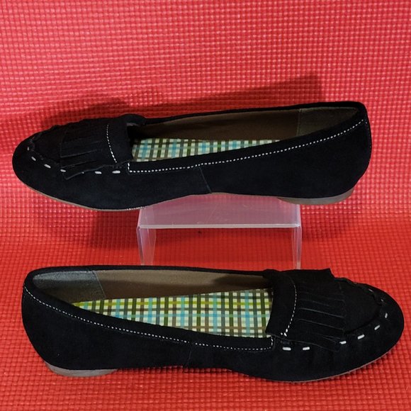 Lands End Black Leather Moccasin Slip On Loafers With Tassles - 380802 - Size 9H - Picture 2 of 6